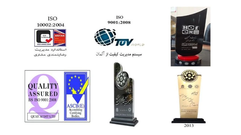 مجموعه گواهینامه های مدیریت کیفیت شامل ISO 10002:2004، ISO 9001:2008، استاندارد مدیریت رضایتمندی مشتری، سیستم مدیریت کیفیت از آلمان